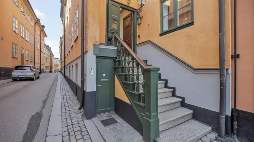trapphusm lning i tidstypiska kul rer i gamla stan rikst ckande